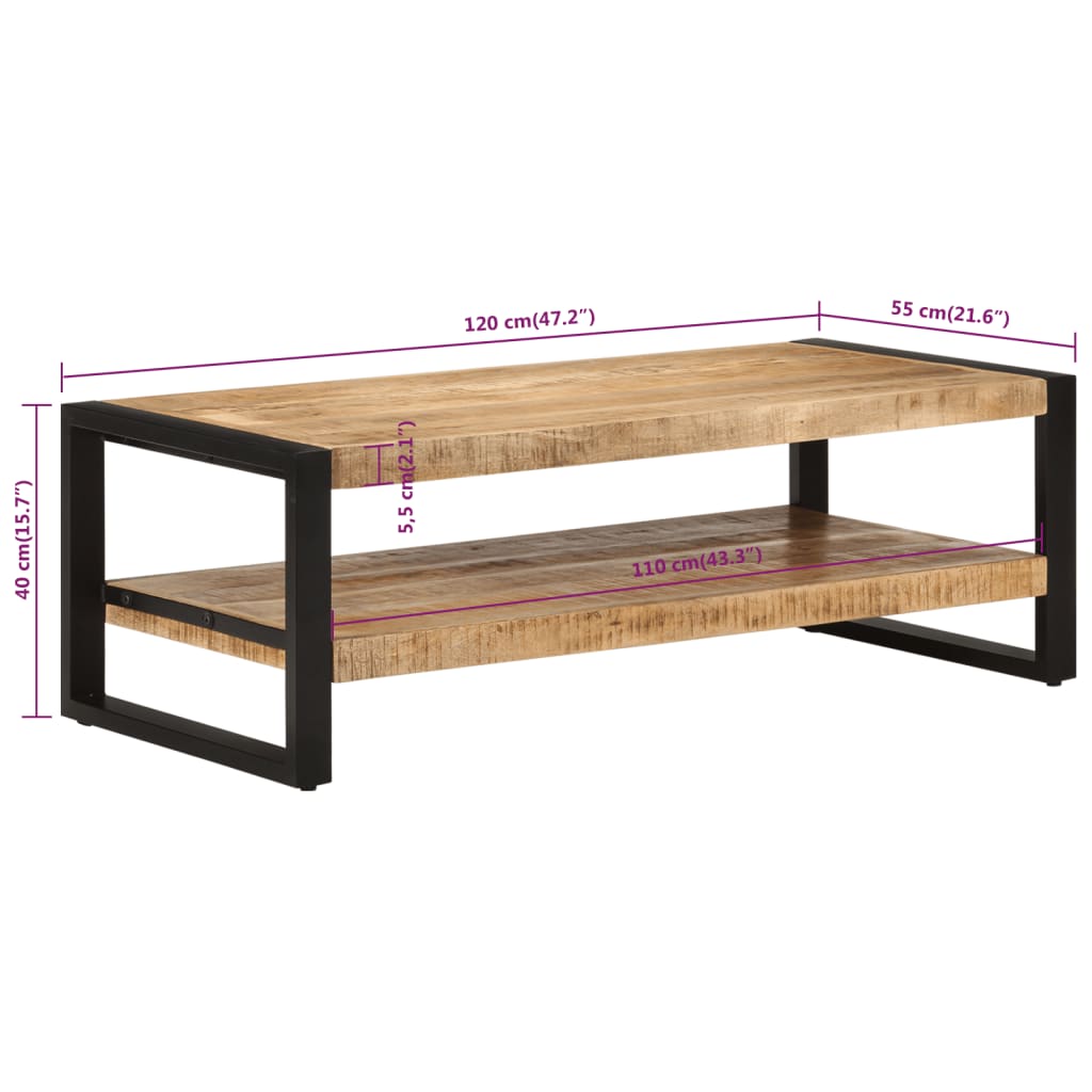 Coffee table 120x55x40 cm solid mango wood