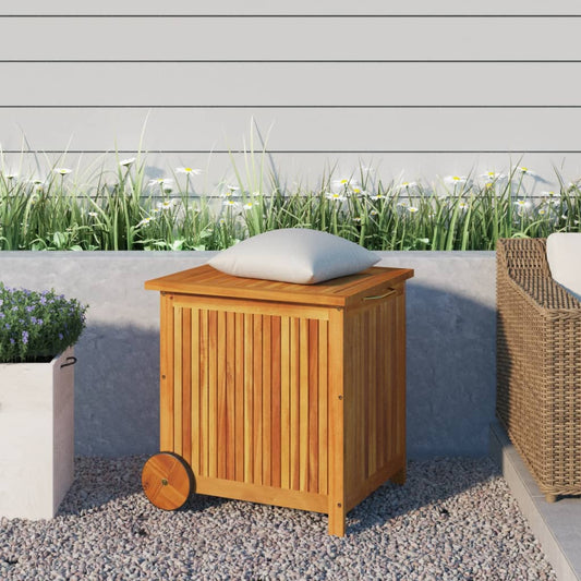 Pillow box with wheels 60x50x58 cm solid acacia wood