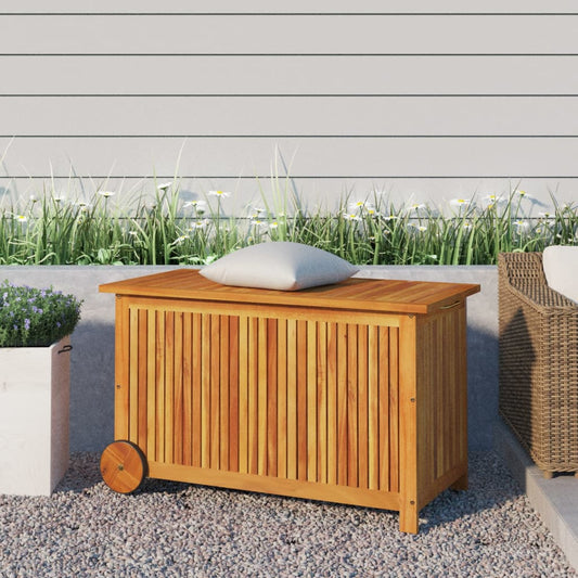 Pillow box with wheels 90x50x58 cm solid acacia wood