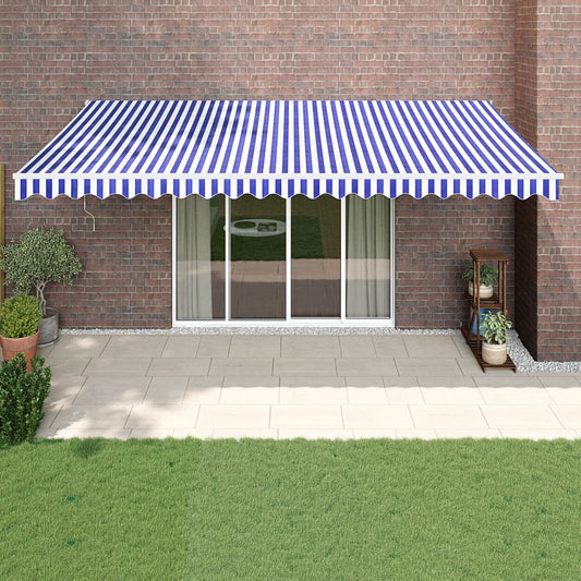 Retractable awning blue and white 5x3 m fabric and aluminum