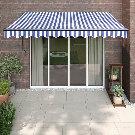 Retractable awning blue and white 3x2.5 m fabric and aluminum