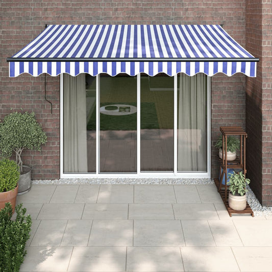 Retractable awning blue and white 3.5x2.5 m fabric and aluminum