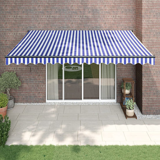 Retractable awning blue and white 4.5x3 m fabric and aluminum