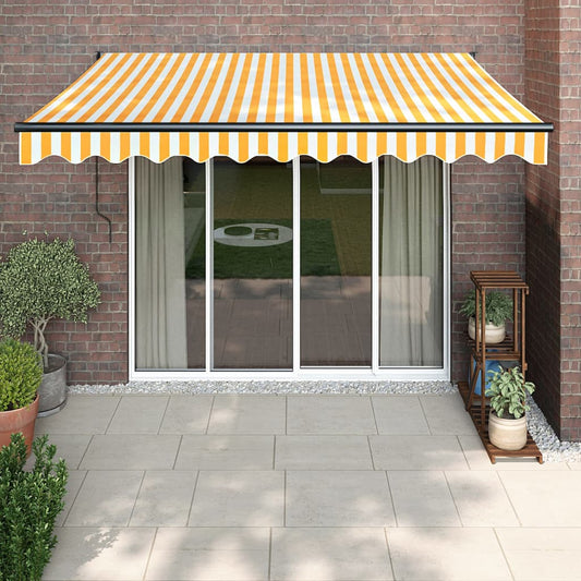 Retractable awning yellow and white 3x2.5 m fabric and aluminum