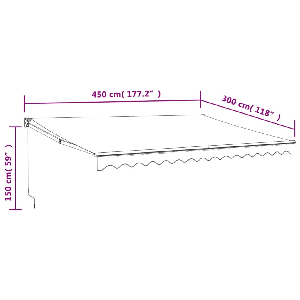 Automatisk uttrekkbar markise gul og hvit 4,5x3 m