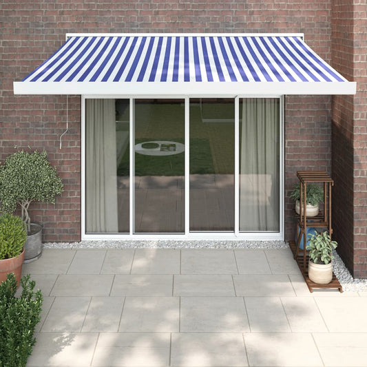 Retractable awning blue and white 3.5x2.5 m fabric and aluminum