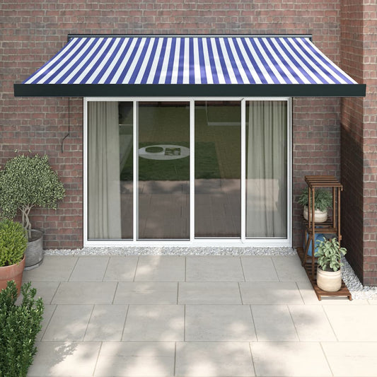 Retractable awning blue and white 3.5x2.5 m fabric and aluminum