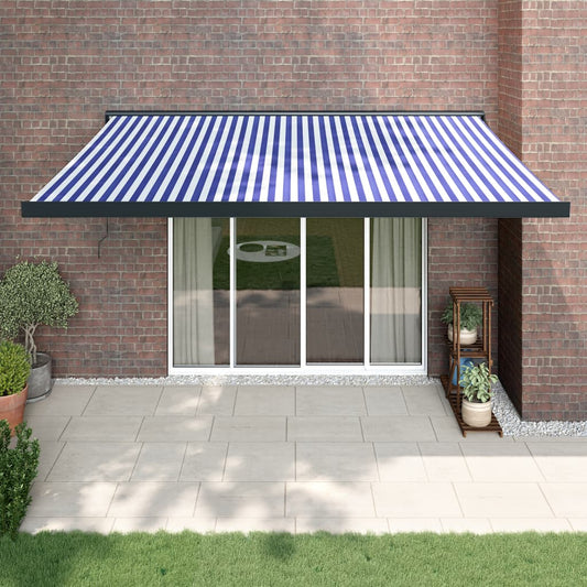 Retractable awning blue and white 4x3 m fabric and aluminum