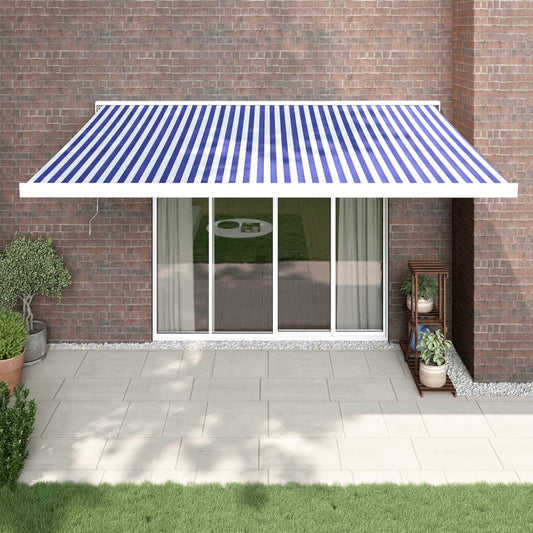 Retractable awning blue and white 4x3 m fabric and aluminum