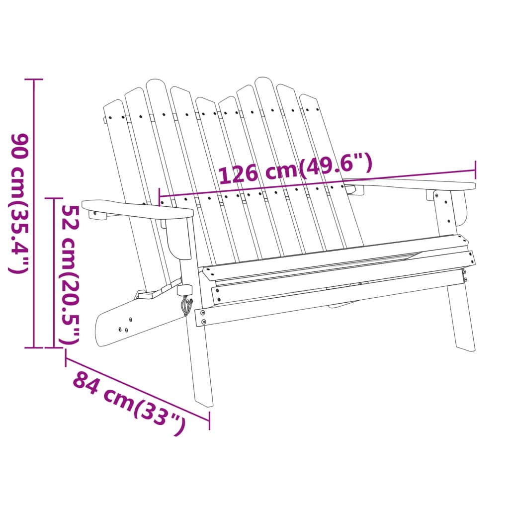 Adirondack garden bench 126 cm solid acacia wood