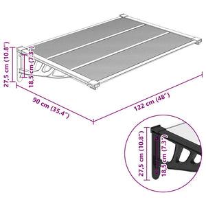 Skjermtak svart og gjennomsiktig 122x90 cm polykarbonat
