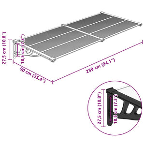 Skjermtak svart og gjennomsiktig 239x90 cm polykarbonat