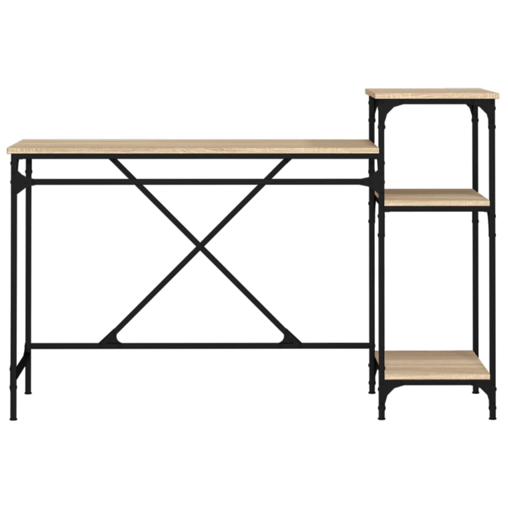 Skrivebord med hyller sonoma 135x50x90 cm konstruert tre jern