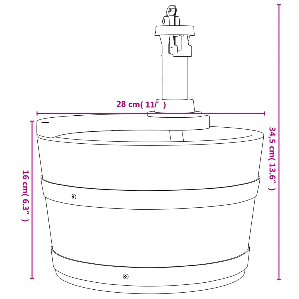 Water fountain with pump 28x28x34.5 cm solid spruce wood