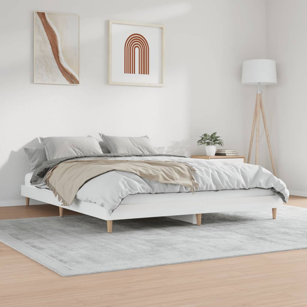 Sengeramme høyglans hvit 200x200 cm konstruert tre
