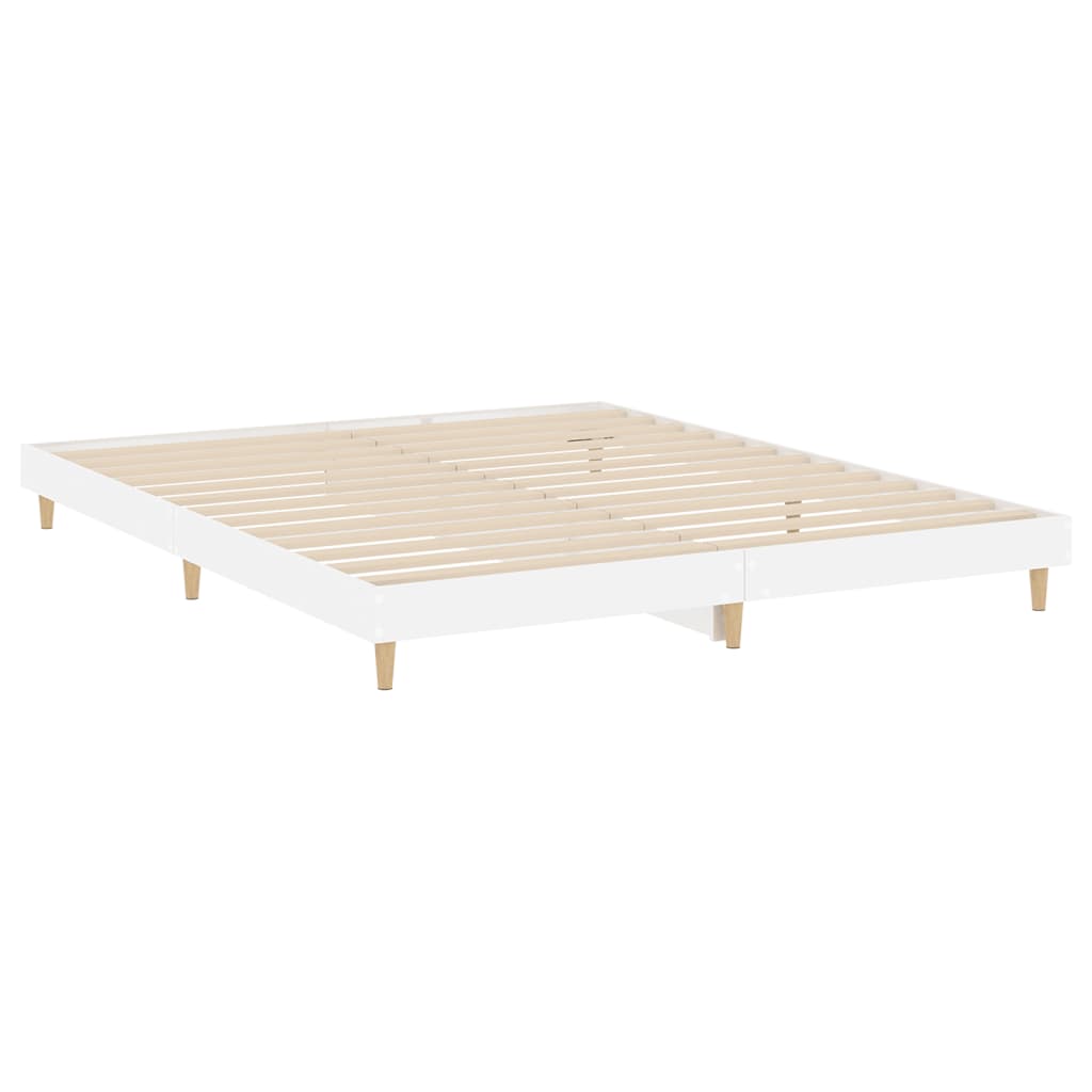 Sengeramme høyglans hvit 200x200 cm konstruert tre