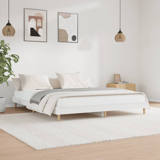 Sengeramme høyglans hvit 200x200 cm konstruert tre