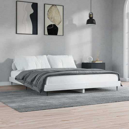 Sengeramme høyglans hvit 160x200 cm konstruert tre