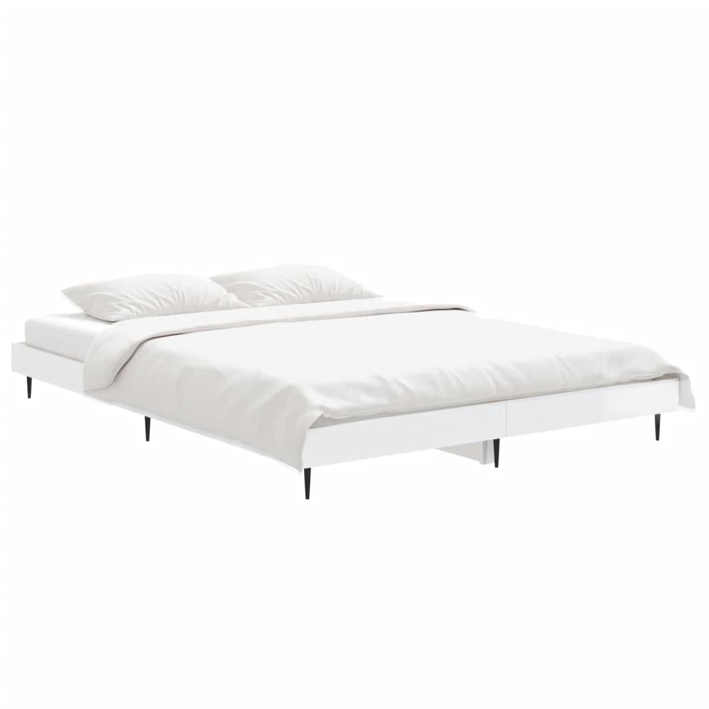 Sengeramme høyglans hvit 135x190 cm konstruert tre