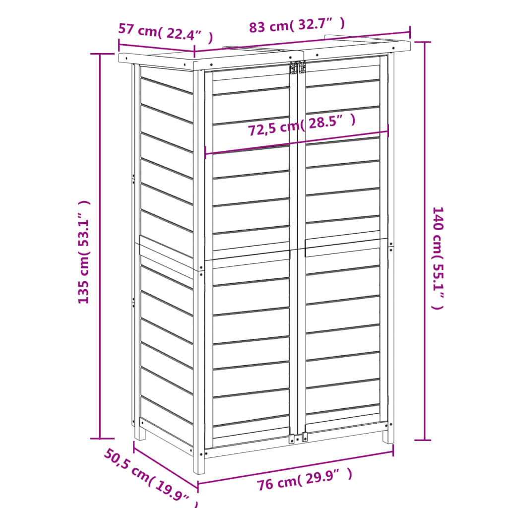 Hageredskapsbod brun 83x57x140 cm heltre furu