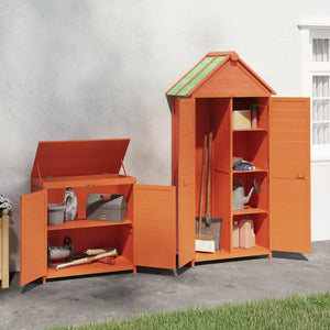 Garden tool shed set 2 pcs brown solid pine