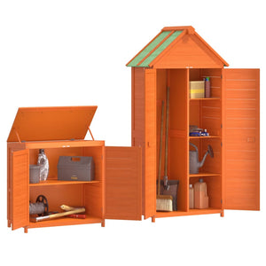 Garden tool shed set 2 pcs brown solid pine