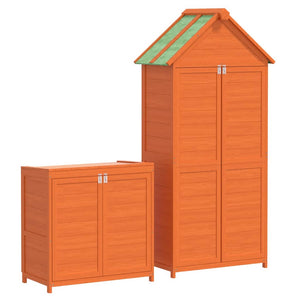 Garden tool shed set 2 pcs brown solid pine