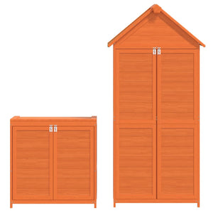 Garden tool shed set 2 pcs brown solid pine