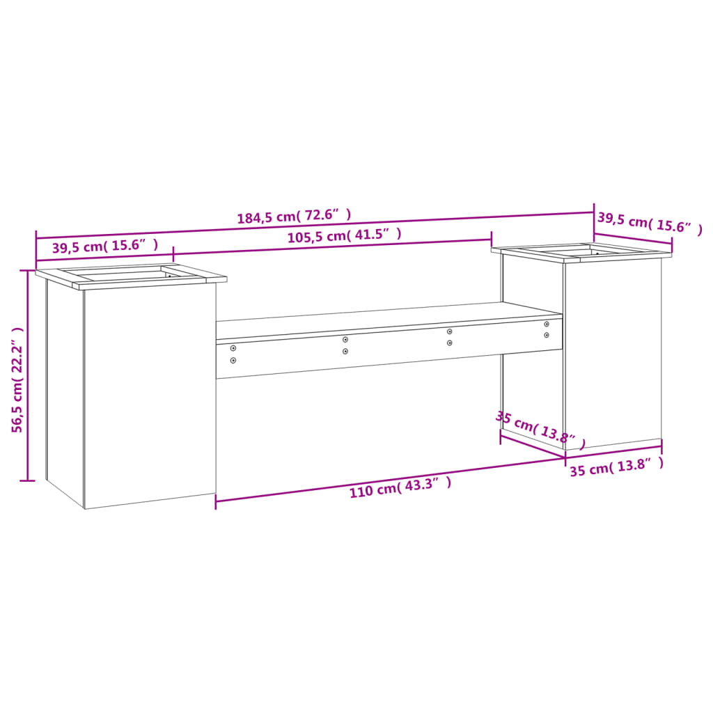 Plantebenk 184,5x39,5x56,5 cm heltre furu