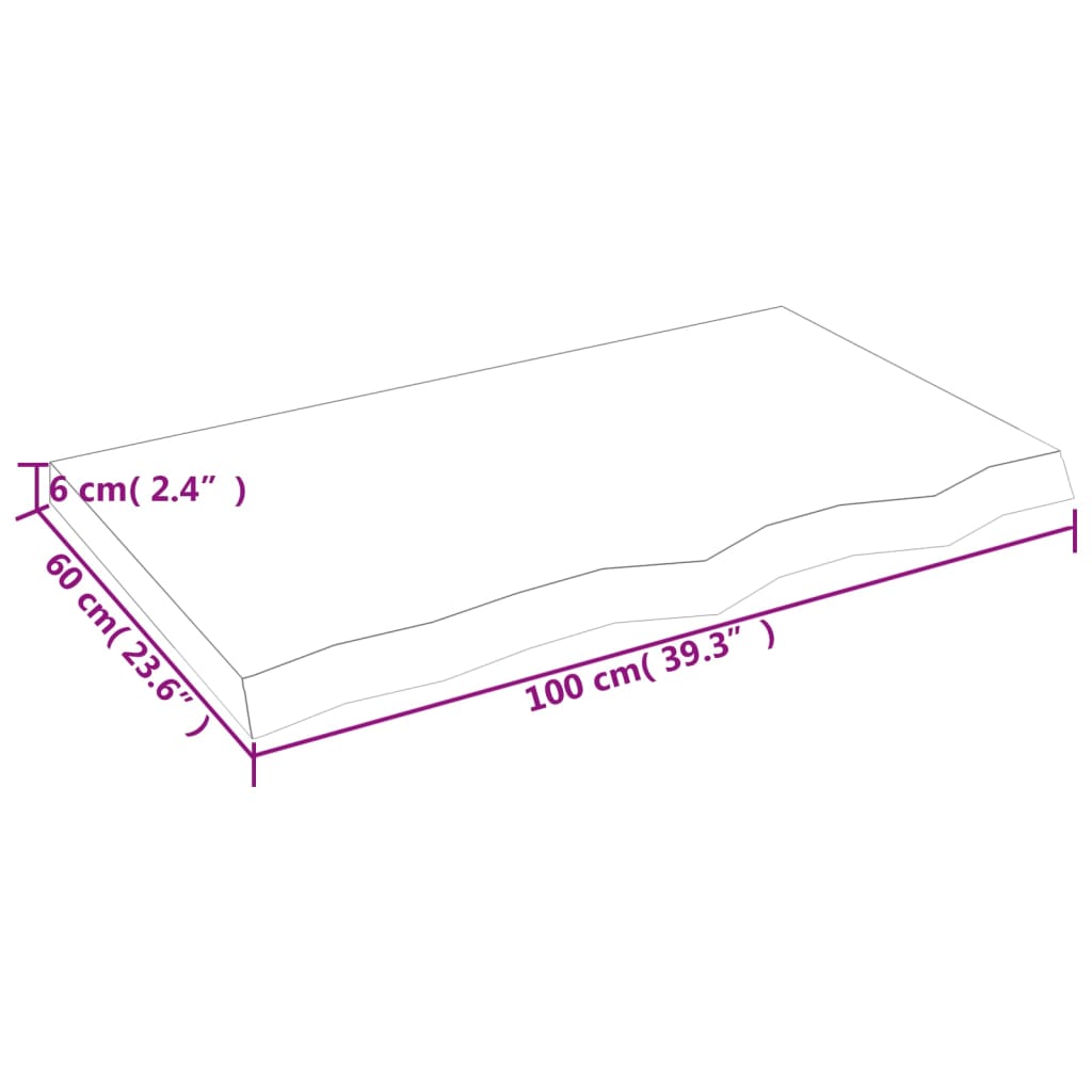 Bordplate 100x60x(2-6) cm ubehandlet heltre eik