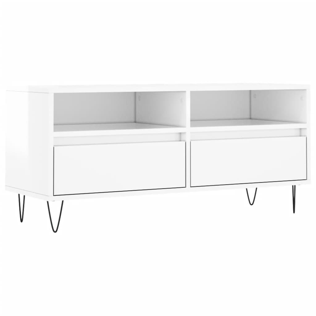 TV-benk høyglans hvit 100x34,5x44,5 cm konstruert tre