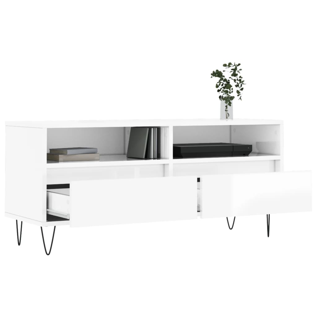 TV-benk høyglans hvit 100x34,5x44,5 cm konstruert tre