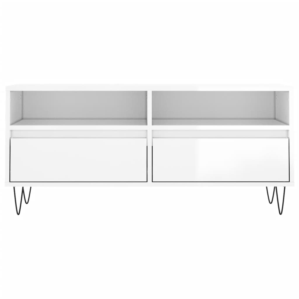 TV-benk høyglans hvit 100x34,5x44,5 cm konstruert tre