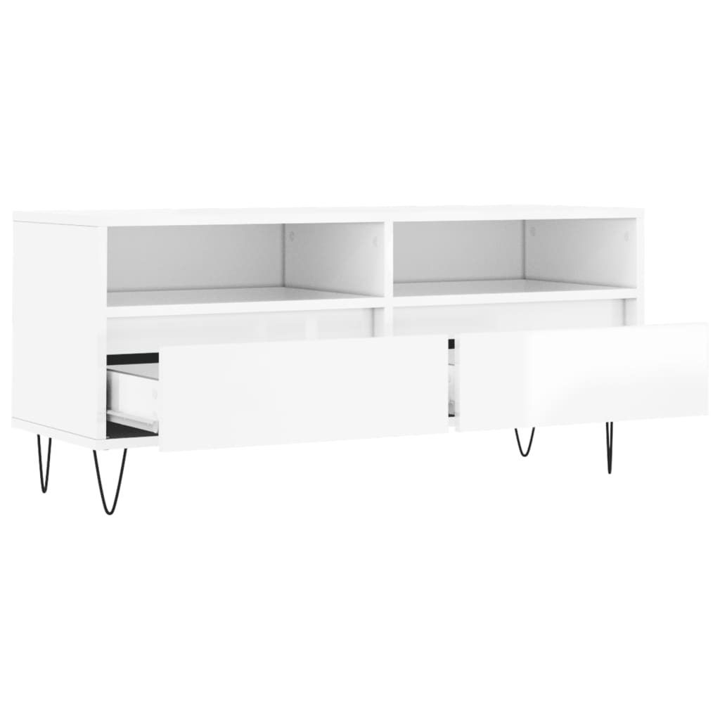 TV-benk høyglans hvit 100x34,5x44,5 cm konstruert tre