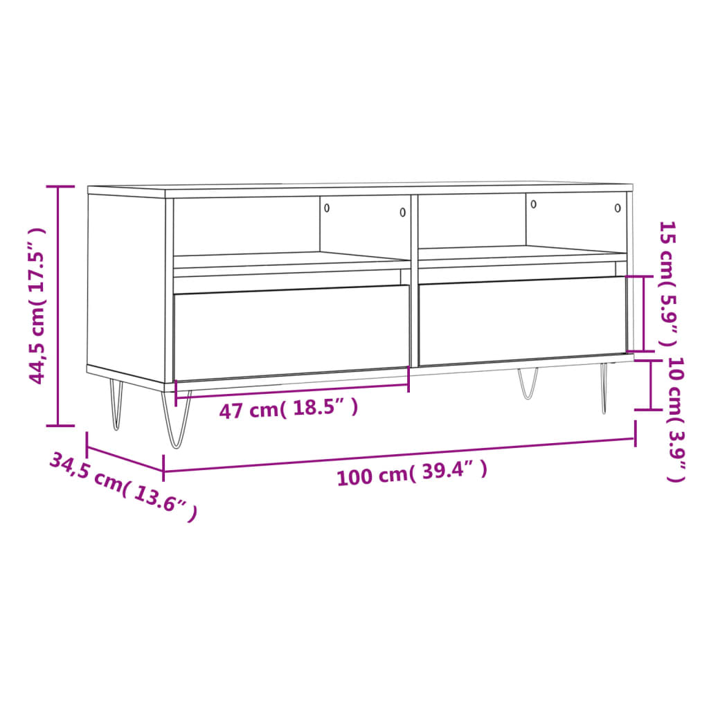 TV-benk høyglans hvit 100x34,5x44,5 cm konstruert tre