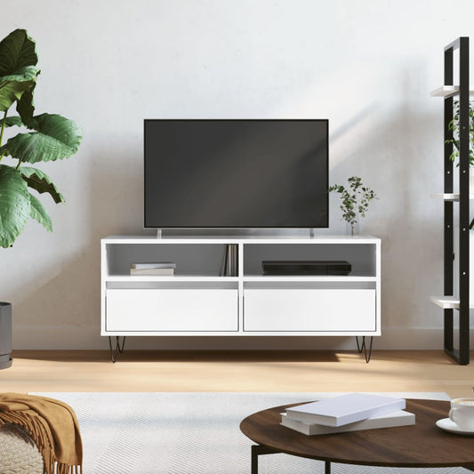 TV-benk høyglans hvit 100x34,5x44,5 cm konstruert tre