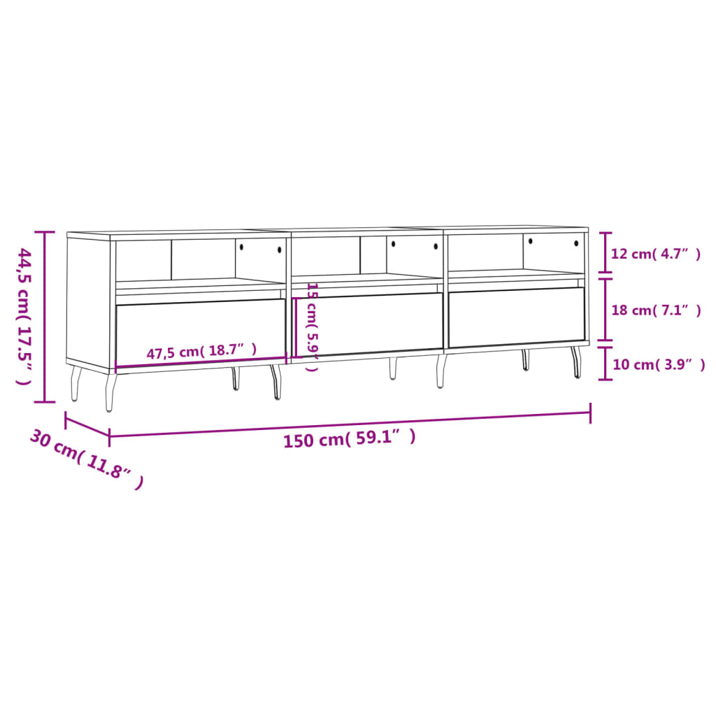 TV-benk høyglans hvit 150x30x44,5 cm konstruert tre