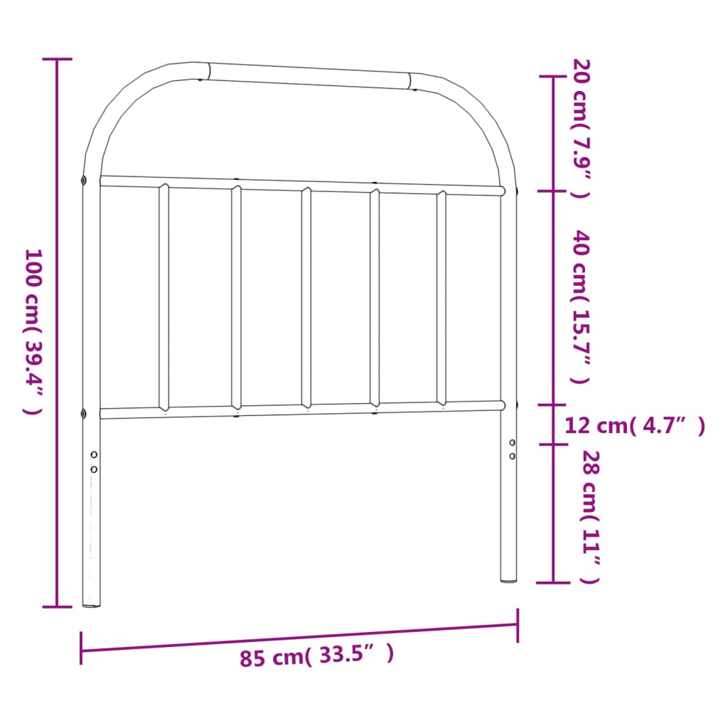 Sengegavl i metall hvit 80 cm