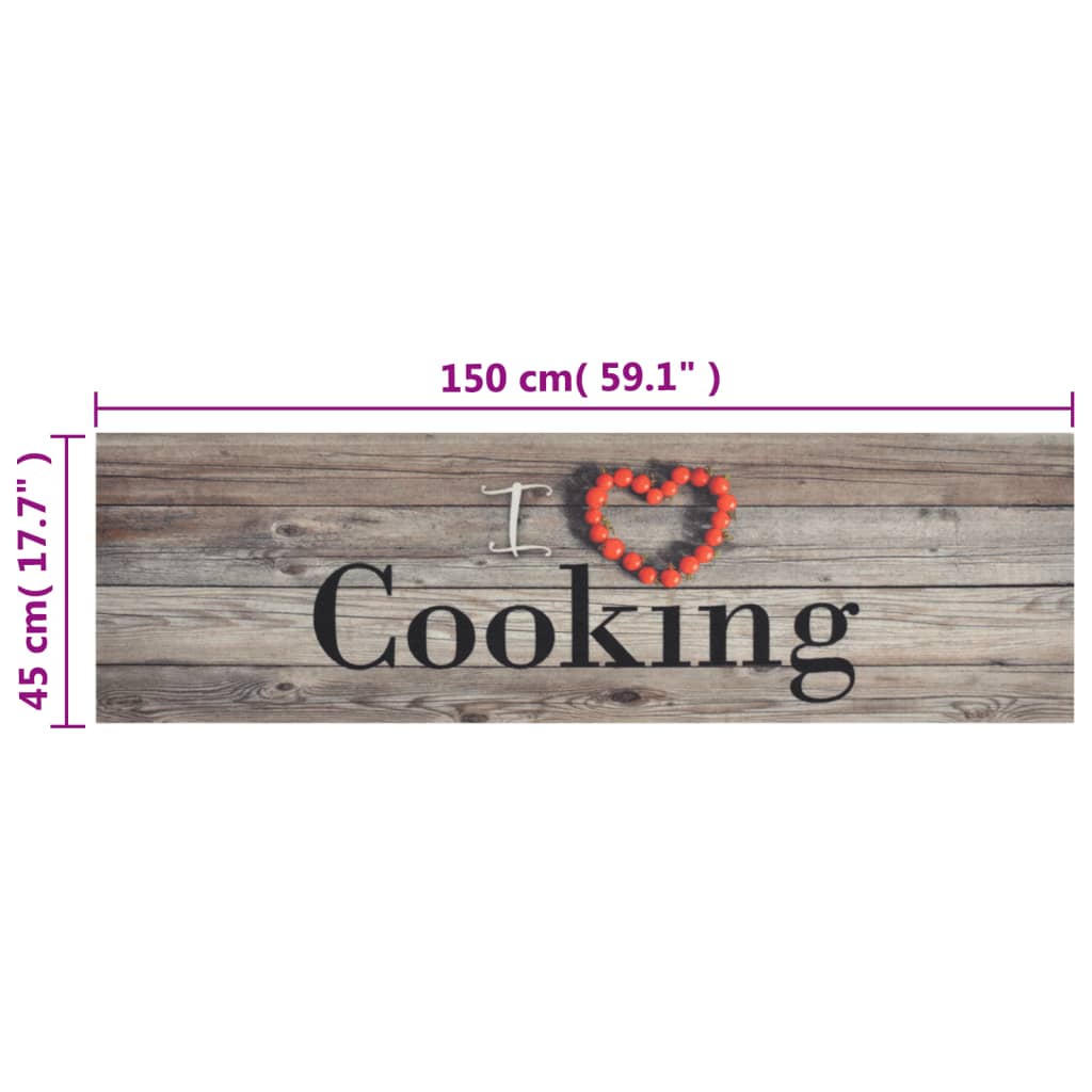 Kjøkkenteppe vaskbar cooking grå 45x150 cm fløyel