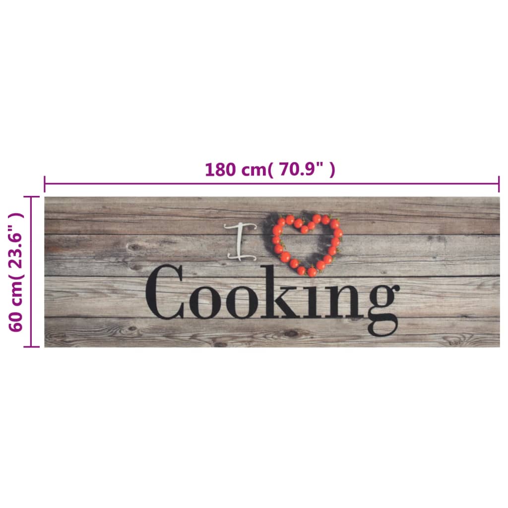 Kjøkkenteppe vaskbar Cooking grå 60x180 cm fløyel