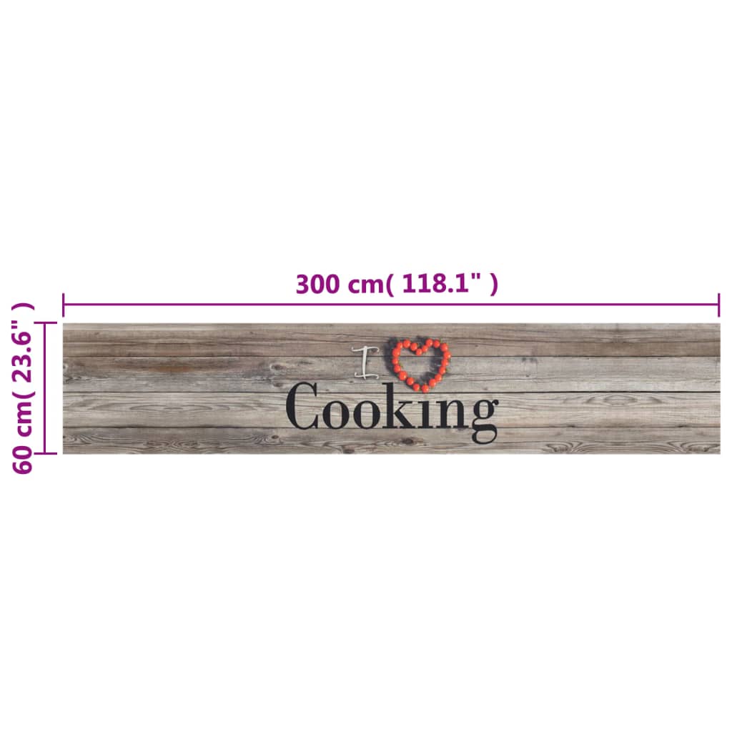 Kjøkkenteppe vaskbar Cooking grå 60x300 cm fløyel