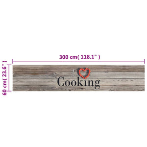 Kjøkkenteppe vaskbar Cooking grå 60x300 cm fløyel