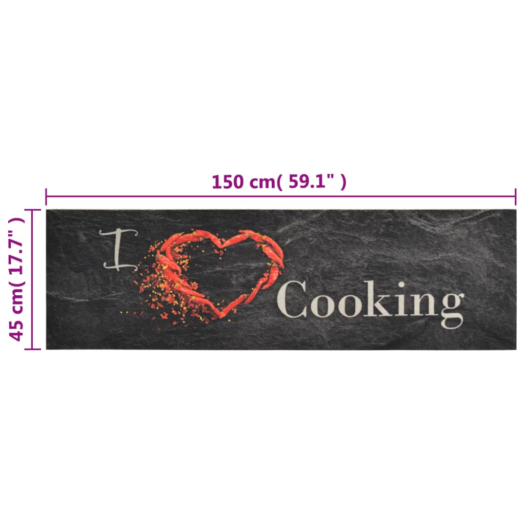Kjøkkenteppe vaskbar Cooking svart 45x150 cm fløyel