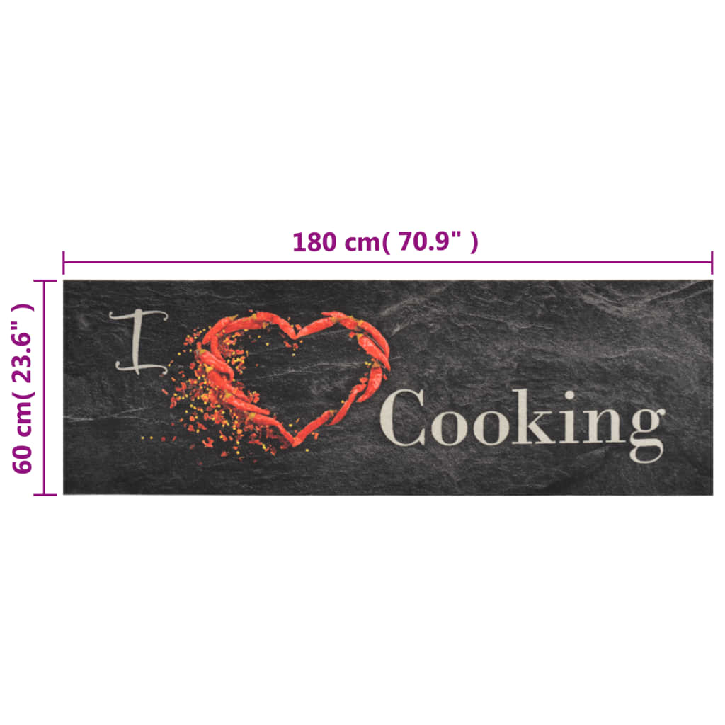 Kjøkkenteppe vaskbar Cooking svart 60x180 cm fløyel