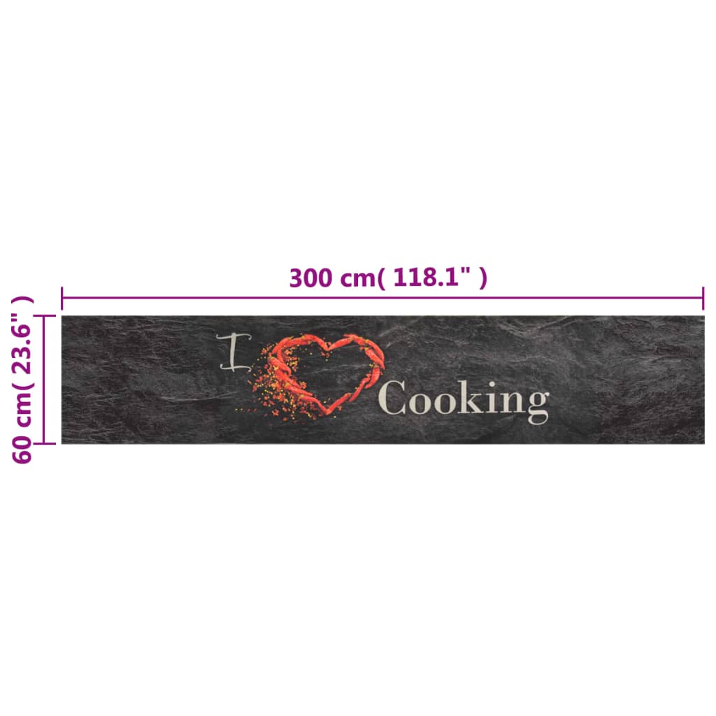 Kjøkkenteppe vaskbar Cooking svart 60x300 cm fløyel