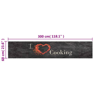 Kjøkkenteppe vaskbar Cooking svart 60x300 cm fløyel