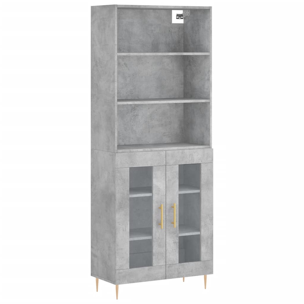 Highboard betonggrå 69,5x34x180 cm konstruert tre