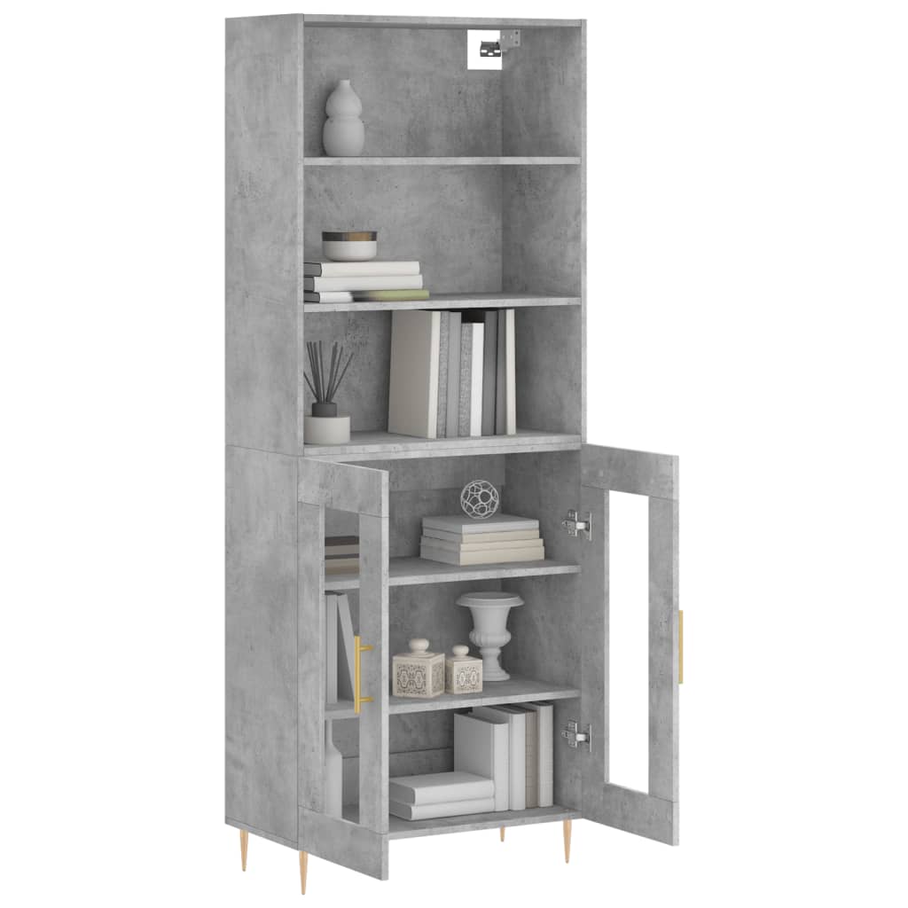 Highboard betonggrå 69,5x34x180 cm konstruert tre