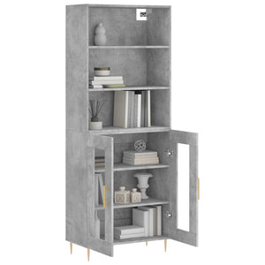 Highboard betonggrå 69,5x34x180 cm konstruert tre