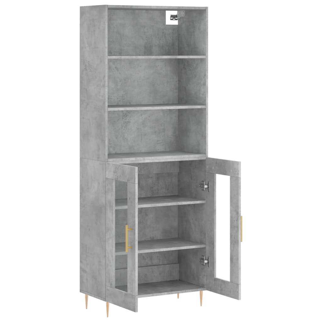 Highboard betonggrå 69,5x34x180 cm konstruert tre